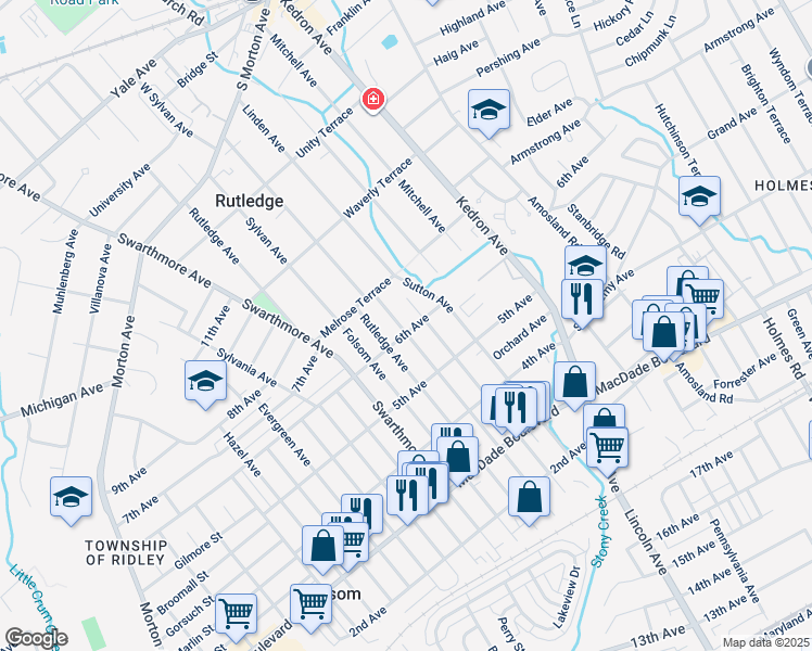 map of restaurants, bars, coffee shops, grocery stores, and more near 610 Springfield Avenue in Folsom