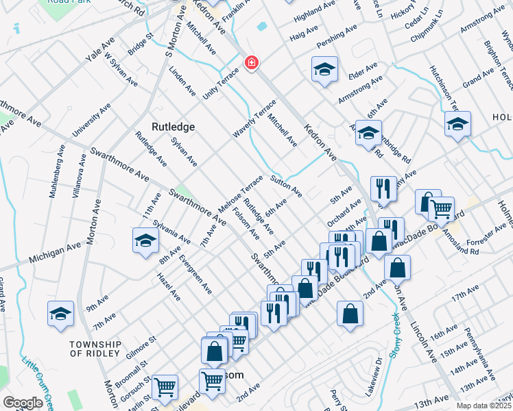 map of restaurants, bars, coffee shops, grocery stores, and more near 618 Rutledge Avenue in Folsom