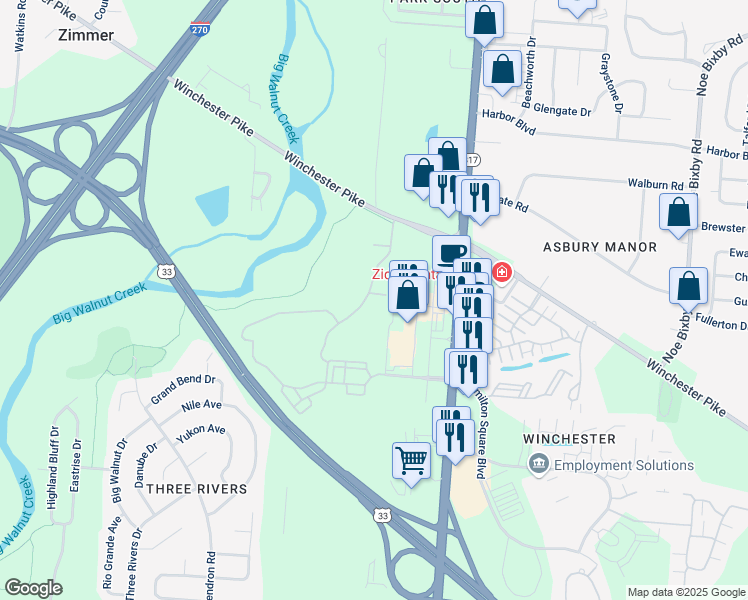 map of restaurants, bars, coffee shops, grocery stores, and more near 3658 Bracknell Forest Drive in Groveport