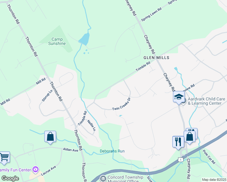 map of restaurants, bars, coffee shops, grocery stores, and more near 10 Benjamin Lane in Delaware County