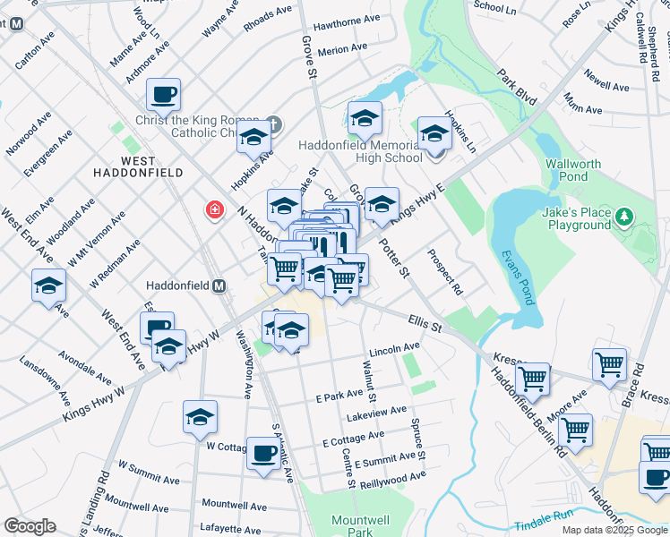 map of restaurants, bars, coffee shops, grocery stores, and more near in Haddonfield