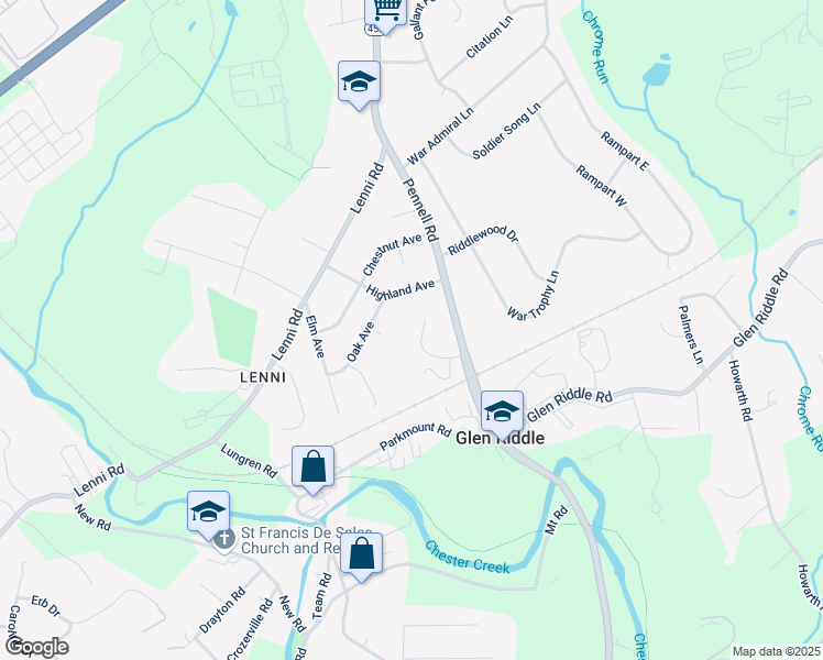 map of restaurants, bars, coffee shops, grocery stores, and more near 12 Laurel Lane in Media