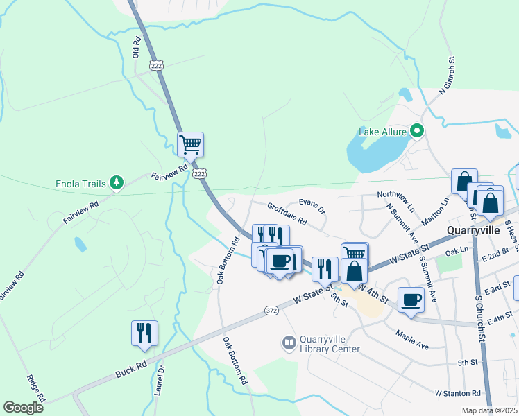 map of restaurants, bars, coffee shops, grocery stores, and more near 108 Groffdale Road in Quarryville