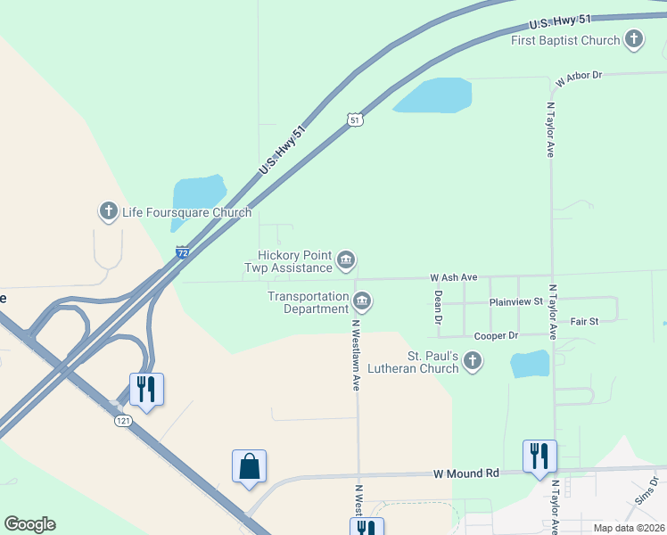 map of restaurants, bars, coffee shops, grocery stores, and more near 2250 West Ash Avenue in Decatur