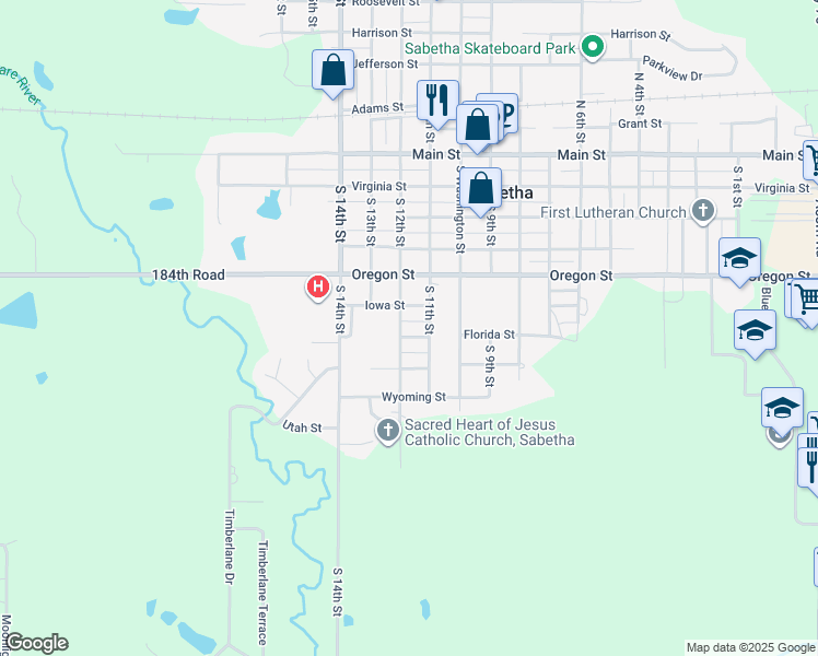 map of restaurants, bars, coffee shops, grocery stores, and more near 601-649 South 12th Street in Sabetha