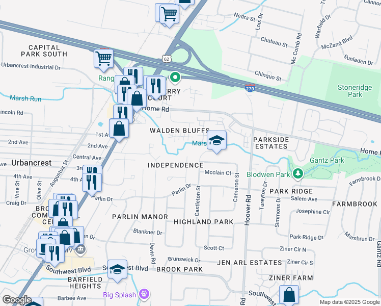 map of restaurants, bars, coffee shops, grocery stores, and more near 2689-2691 Walden Bluff Court in Grove City