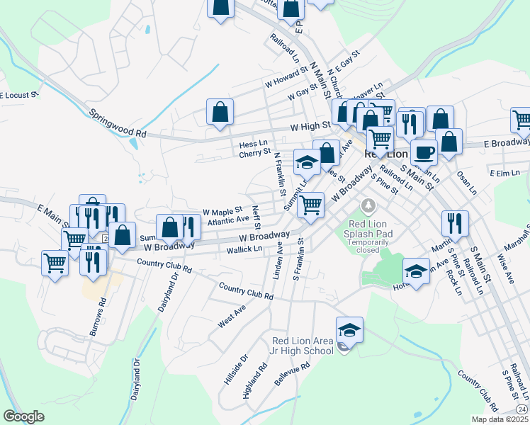 map of restaurants, bars, coffee shops, grocery stores, and more near 336 Atlantic Avenue in Red Lion