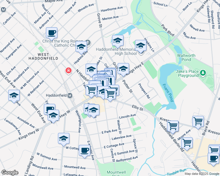 map of restaurants, bars, coffee shops, grocery stores, and more near in Haddonfield