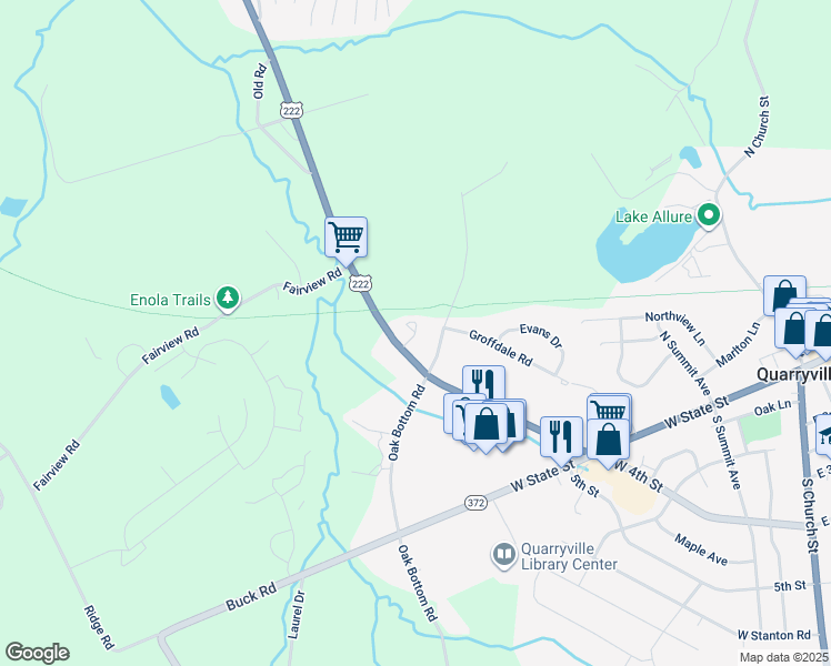 map of restaurants, bars, coffee shops, grocery stores, and more near 8 Brackbill Court in Quarryville