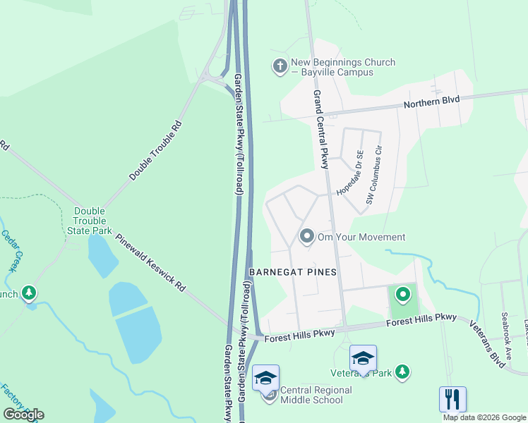 map of restaurants, bars, coffee shops, grocery stores, and more near 274 Woodhaven Boulevard Southwest in Berkeley Township