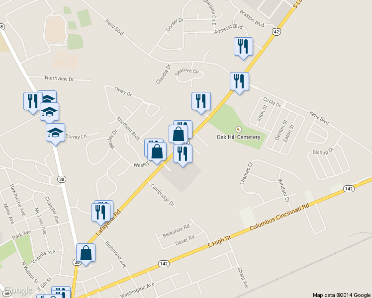 map of restaurants, bars, coffee shops, grocery stores, and more near 234 Lafayette Rd in London