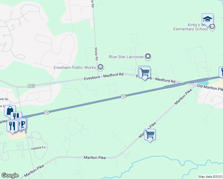 map of restaurants, bars, coffee shops, grocery stores, and more near 500 Barclay Boulevard in Evesham Township