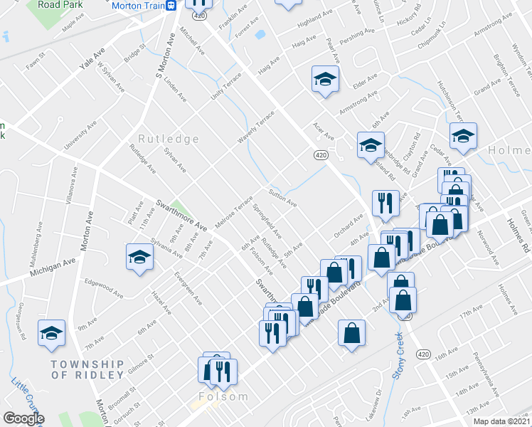 map of restaurants, bars, coffee shops, grocery stores, and more near 610 Springfield Avenue in Folsom