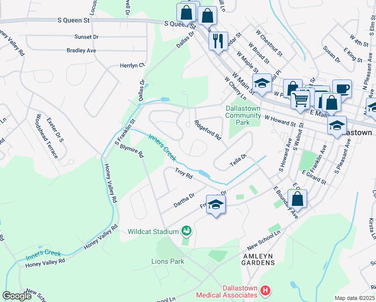 map of restaurants, bars, coffee shops, grocery stores, and more near 476 Pulaski Place in Dallastown
