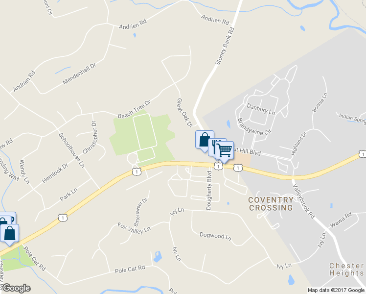 map of restaurants, bars, coffee shops, grocery stores, and more near 231 Baltimore Pike in Glen Mills