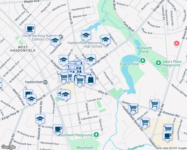 map of restaurants, bars, coffee shops, grocery stores, and more near 30 Potter Street in Haddonfield
