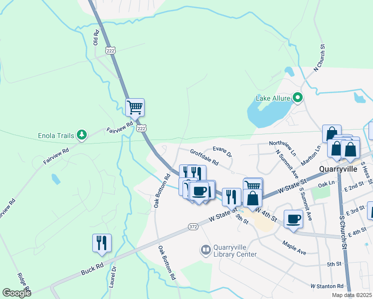 map of restaurants, bars, coffee shops, grocery stores, and more near 108 Groffdale Road in Quarryville