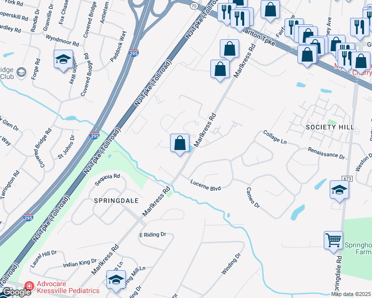 map of restaurants, bars, coffee shops, grocery stores, and more near 57 Buckingham Place in Cherry Hill