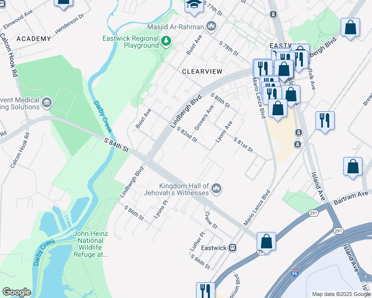 map of restaurants, bars, coffee shops, grocery stores, and more near 8208 Grovers Avenue in Philadelphia