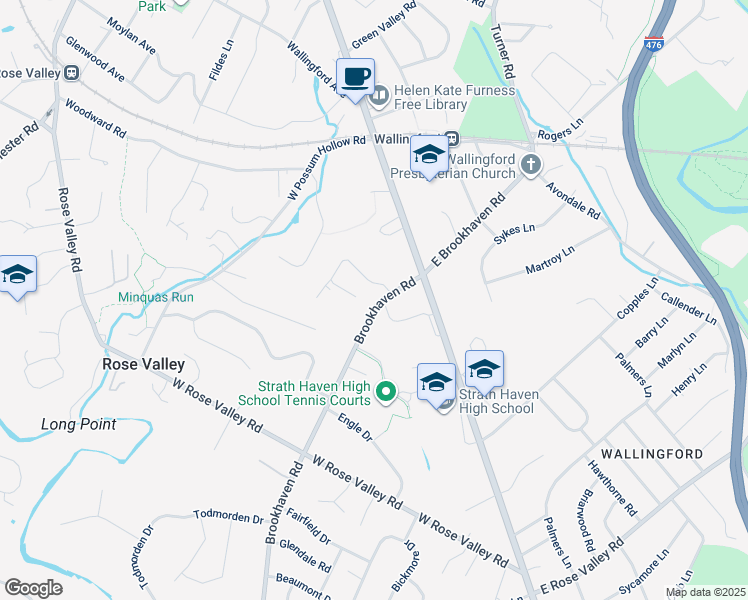 map of restaurants, bars, coffee shops, grocery stores, and more near 103 West Brookhaven Road in Nether Providence Township
