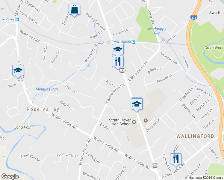 map of restaurants, bars, coffee shops, grocery stores, and more near 103 West Brookhaven Road in Nether Providence Township