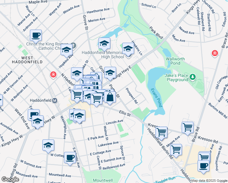 map of restaurants, bars, coffee shops, grocery stores, and more near 30 Potter Street in Haddonfield