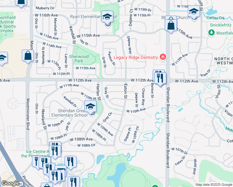 map of restaurants, bars, coffee shops, grocery stores, and more near 5750 West 111th Avenue in Broomfield