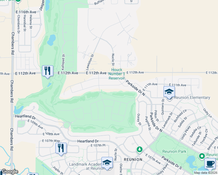 map of restaurants, bars, coffee shops, grocery stores, and more near 16692-16786 East 112th Avenue in Commerce City