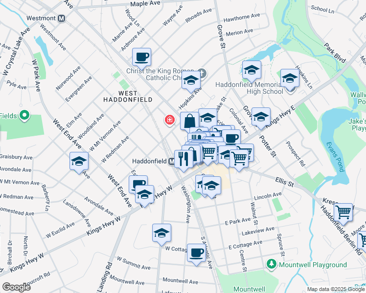 map of restaurants, bars, coffee shops, grocery stores, and more near 141 Allen Avenue in Haddonfield