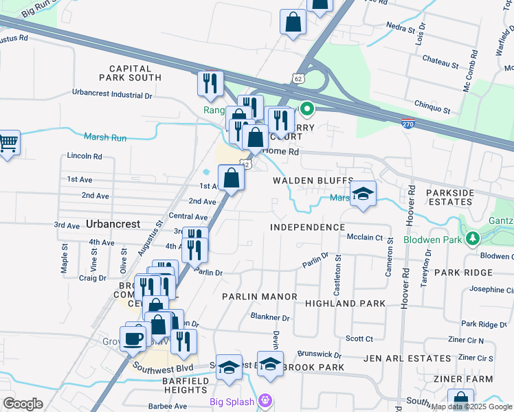 map of restaurants, bars, coffee shops, grocery stores, and more near 2948 Harrisburg Station Lane in Grove City
