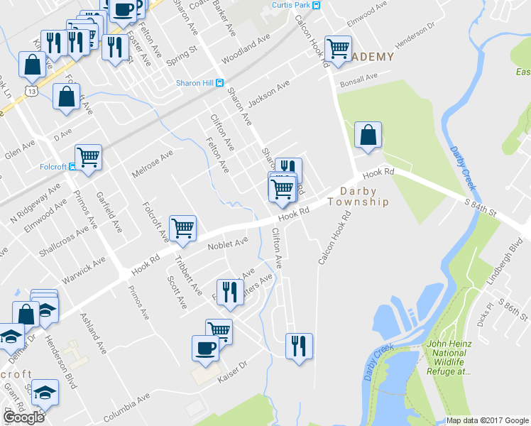 map of restaurants, bars, coffee shops, grocery stores, and more near 1012 Clifton Avenue in Sharon Hill