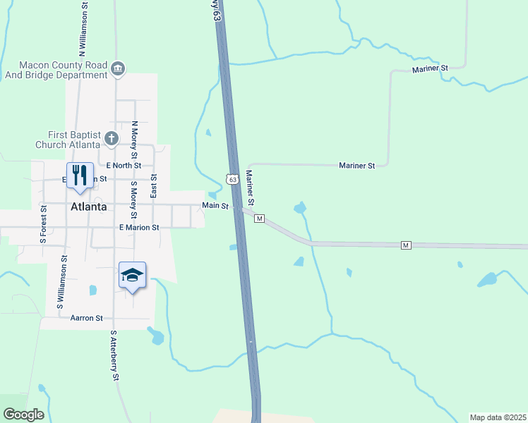 map of restaurants, bars, coffee shops, grocery stores, and more near 30325 State Highway M in Atlanta