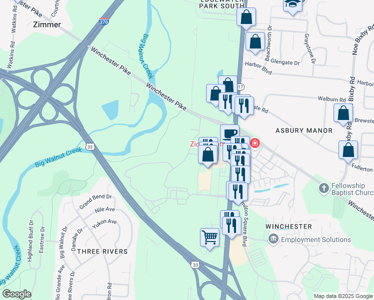 map of restaurants, bars, coffee shops, grocery stores, and more near 3679 Bracknell Forest Drive in Groveport