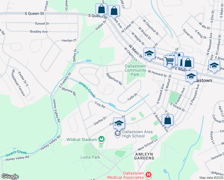 map of restaurants, bars, coffee shops, grocery stores, and more near 445 Pulaski Place in Dallastown