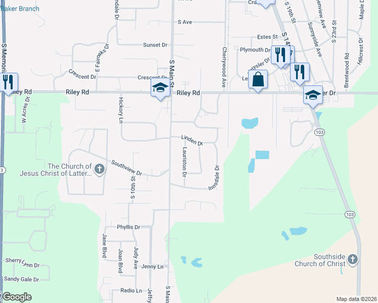 map of restaurants, bars, coffee shops, grocery stores, and more near 3500 Lauriston Dr in New Castle