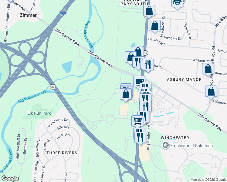 map of restaurants, bars, coffee shops, grocery stores, and more near 3658 Bracknell Forest Drive in Groveport