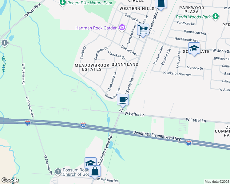 map of restaurants, bars, coffee shops, grocery stores, and more near 2265 Seminole Ave in Springfield