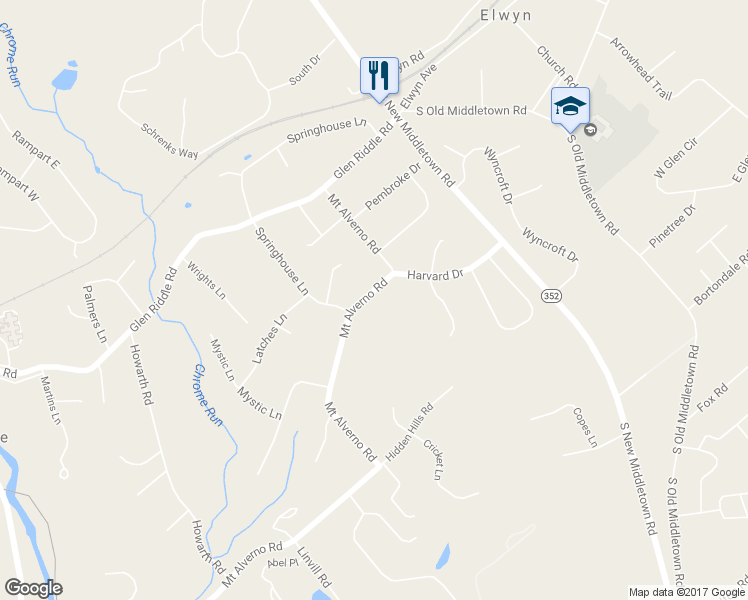map of restaurants, bars, coffee shops, grocery stores, and more near 317 Mount Alverno Road in Media