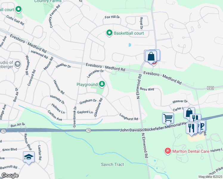 map of restaurants, bars, coffee shops, grocery stores, and more near 10 Lincoln Lane in Evesham