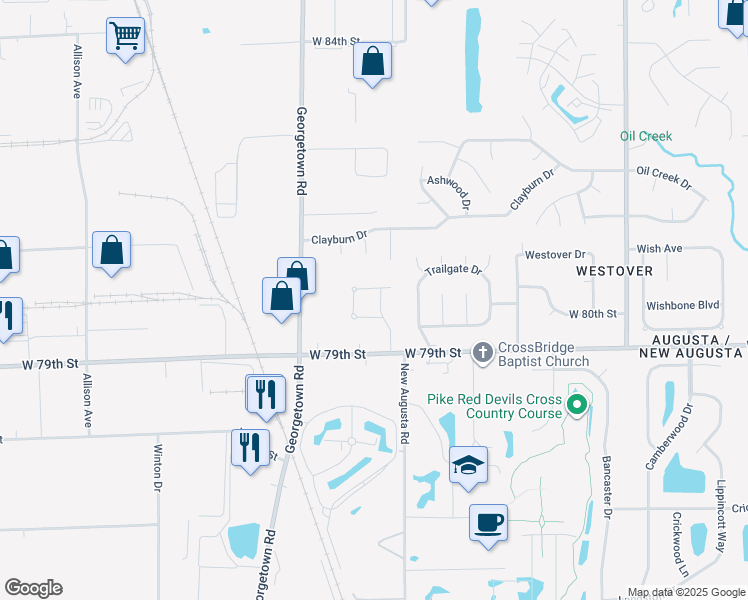 map of restaurants, bars, coffee shops, grocery stores, and more near 7962 Pine Lake Road in Indianapolis