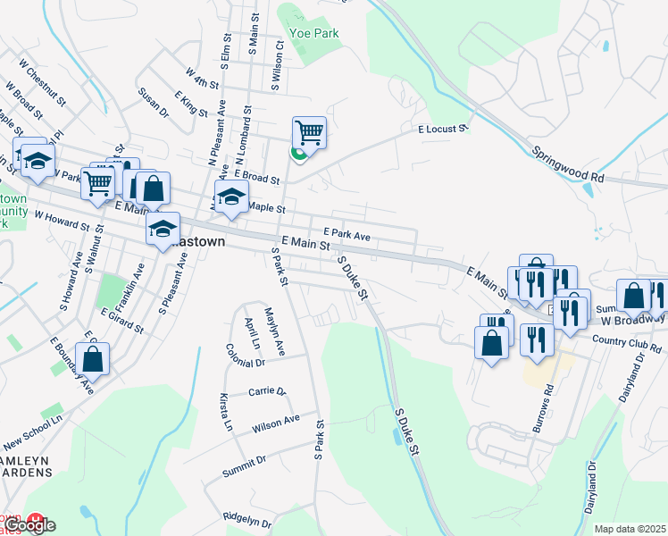 map of restaurants, bars, coffee shops, grocery stores, and more near 71 East Frederick Street in Dallastown