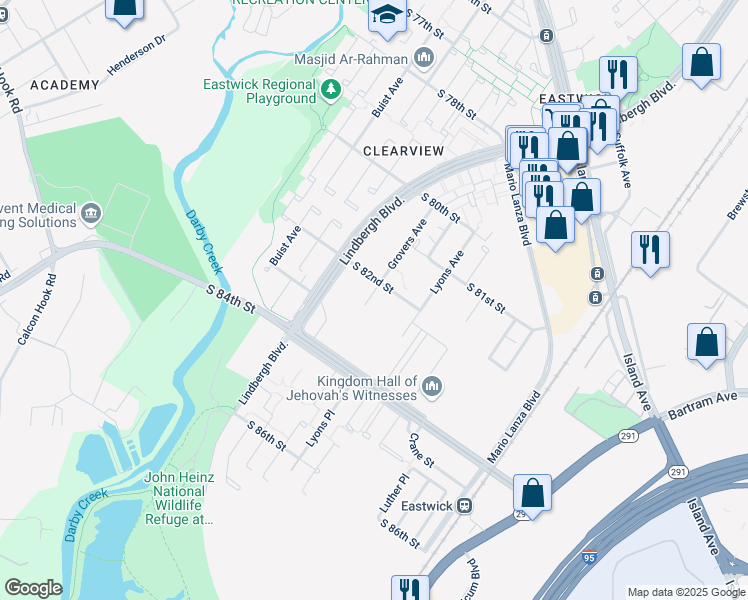 map of restaurants, bars, coffee shops, grocery stores, and more near 8208 Grovers Avenue in Philadelphia