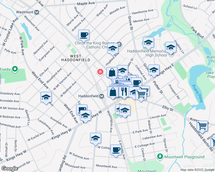 map of restaurants, bars, coffee shops, grocery stores, and more near 141 Allen Avenue in Haddonfield