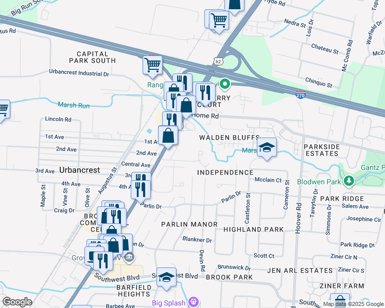 map of restaurants, bars, coffee shops, grocery stores, and more near 2948 Harrisburg Station Lane in Grove City