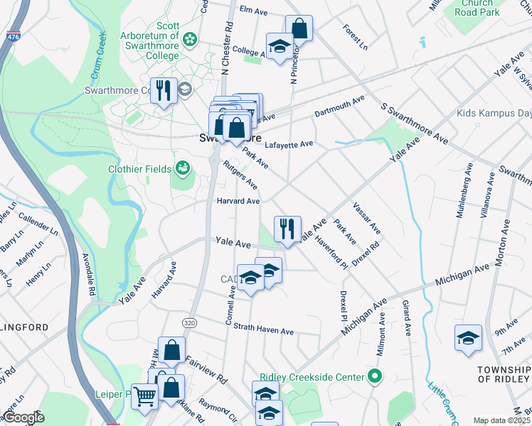 map of restaurants, bars, coffee shops, grocery stores, and more near 209 Rutgers Avenue in Swarthmore