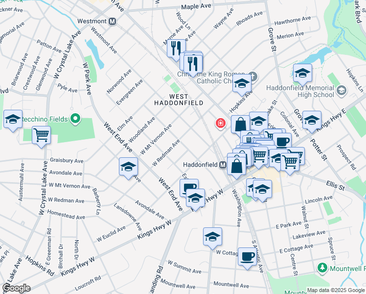 map of restaurants, bars, coffee shops, grocery stores, and more near 130 Linden Avenue in Haddonfield