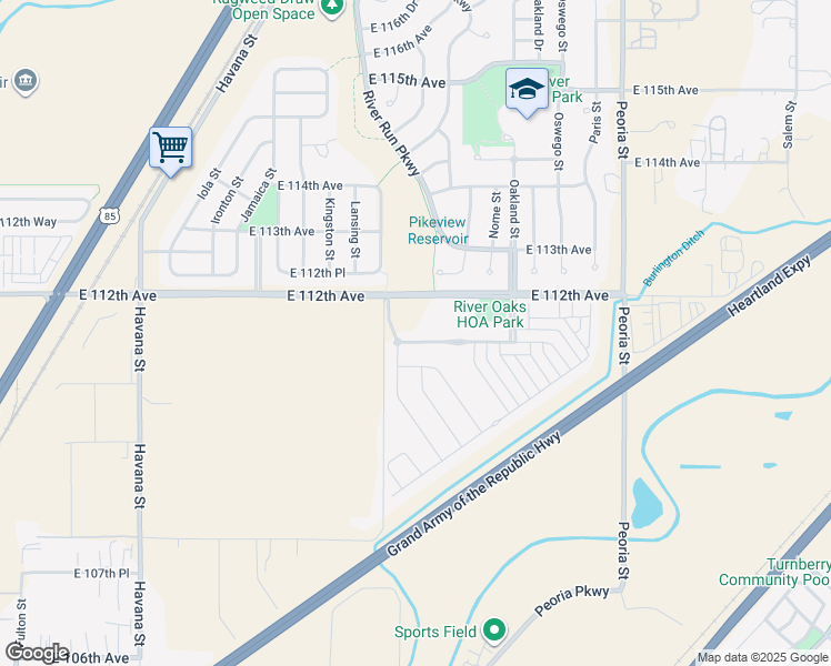 map of restaurants, bars, coffee shops, grocery stores, and more near 11383 East 111th Avenue in Henderson