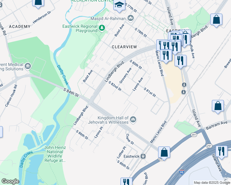 map of restaurants, bars, coffee shops, grocery stores, and more near 8208 Grovers Avenue in Philadelphia