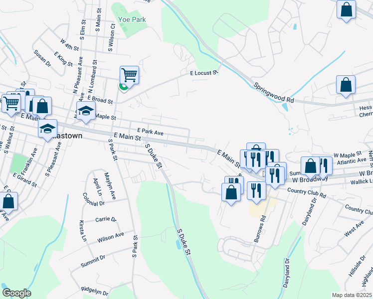 map of restaurants, bars, coffee shops, grocery stores, and more near 50 South High Street in Dallastown