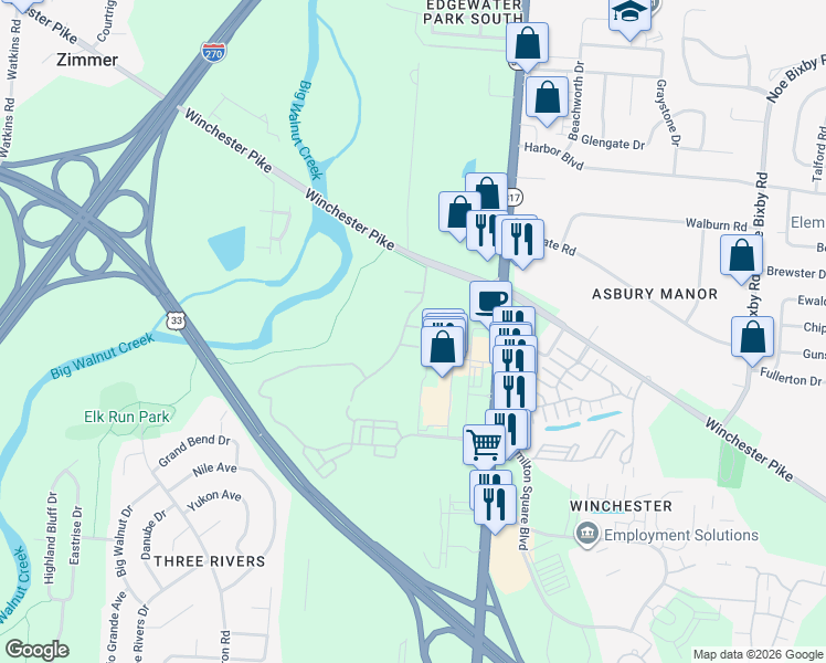 map of restaurants, bars, coffee shops, grocery stores, and more near 3662 Bracknell Forest Drive in Groveport